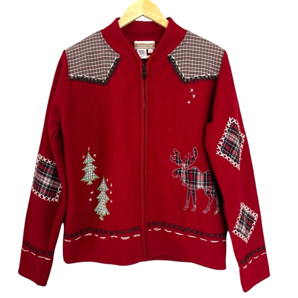 Vintage Coldwater Creek Red Wool Winter Christmas  Cardigan Sweater Size Medium - Picture 10 of 10
